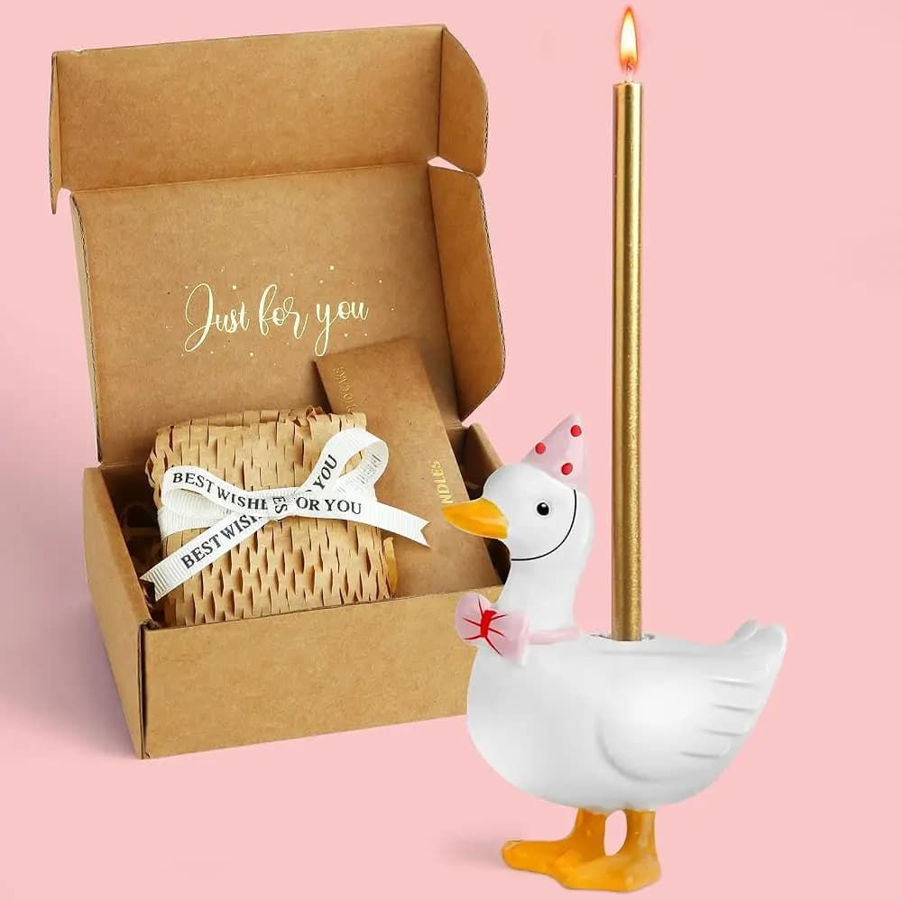 Portacandele a forma di Oca Silly Goose con Candeline di Compleanno, Rosa, Decorazioni per Feste di Compleanno, Mini Supporto per Topper Torta Carino