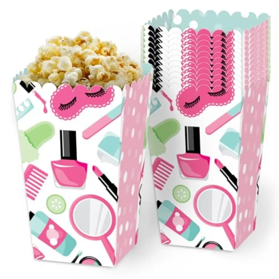 Spa Day Popcorn Treat Boxes - Girls Makeup Party Storage Containers, Premium Gift Packaging, 12 Pack