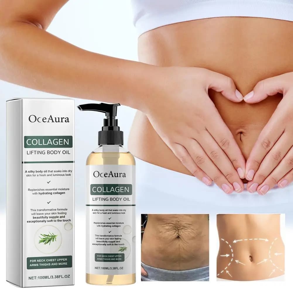 OceAura Collagen Firming Body Oil 100ml Olio Essenziale Idratante e Rassodante per Collo, Petto, Braccia e Cosce - Massaggio Lifting