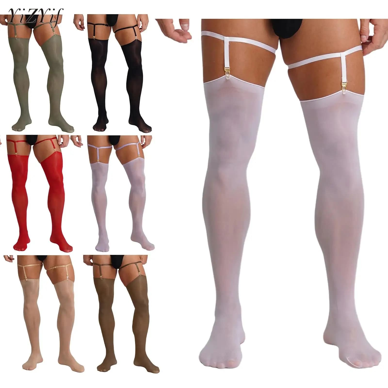 Calze trasparenti lucide per lingerie da uomo sexy con fasce per la coscia Calze autoreggenti elastiche trasparenti lucide Calze Sissy