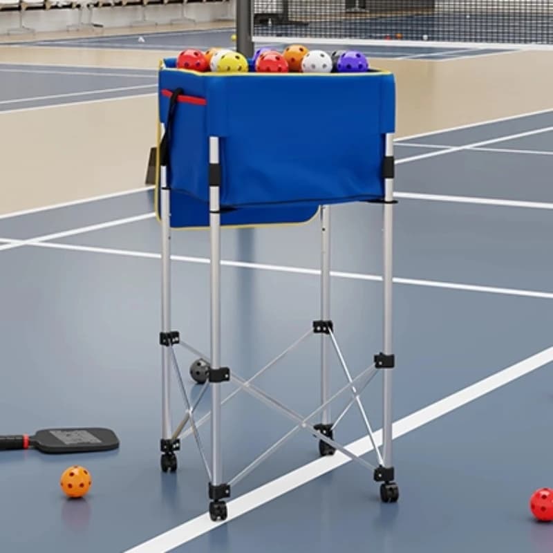 Pieghevole Pickleball Coaching Car Cestino portaoggetti da tennis regolabile Telaio mobile per allenamento Pickleball Tramoggia portatile per palline da tennis