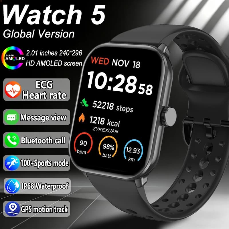 Nuovo Smartwatch Sportivo 2026 Watch 5 per Uomo e Donna, Fitness Tracker con Cardiofrequenzimetro, ECG, Impermeabile, Chiamate Bluetooth, Compatibile con iOS e Android