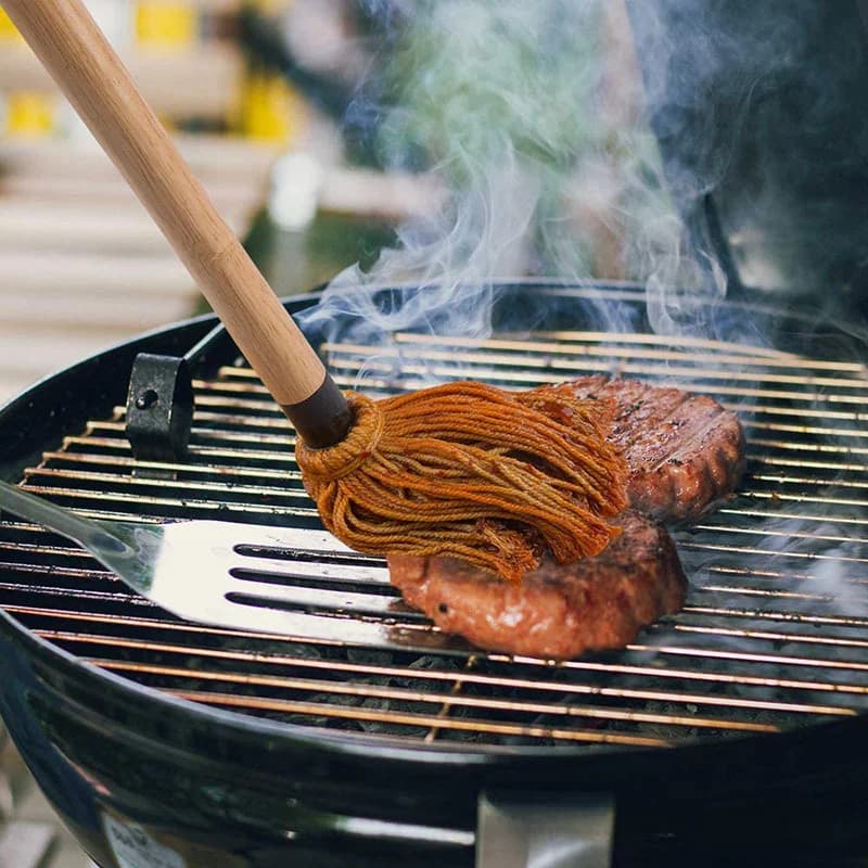 Spazzole per imbastire barbecue all'aperto BBQ Griglia per barbecue Griglia per grasso Mop Manico in legno di gomma BBQ Cottura Spazzola per immersione su set di strumenti per spazzole per olio