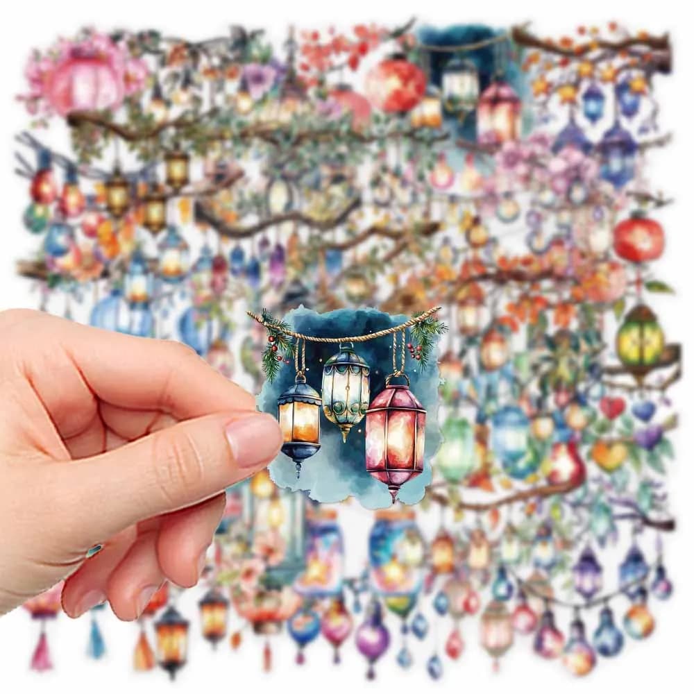 50 pezzi adesivo lampadina lanterna colorata decalcomania decorativa in PET per cancelleria bottiglia d'acqua telefono cellulare tablet computer portatile bagagli