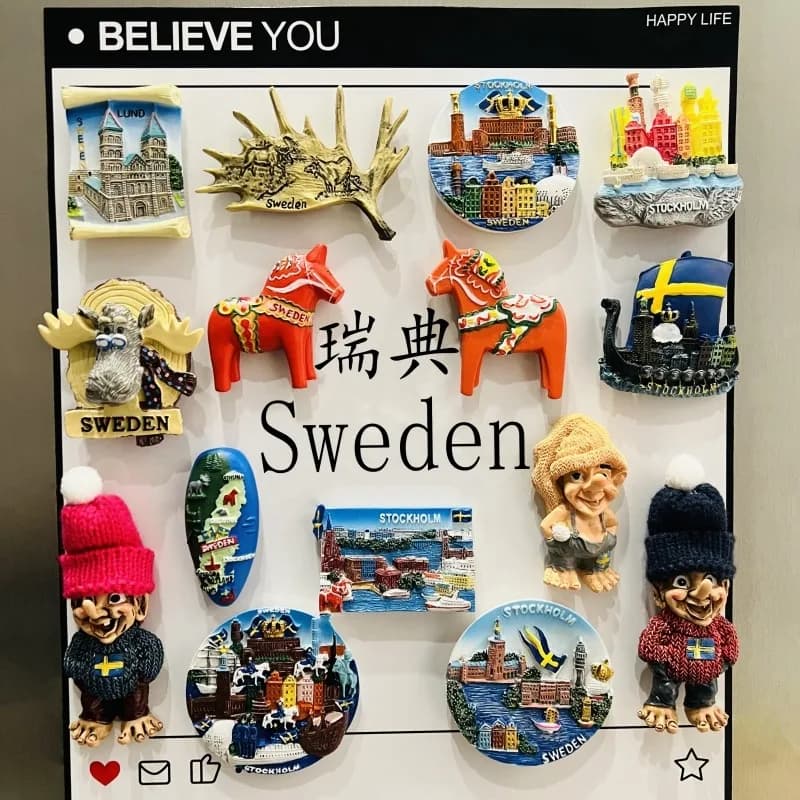 Sweden 3D Fridge Magnets Tourism Souvenir Resin Refrigerator Magnets Sticker Collection Handicraft Gift Home Decoration Articles