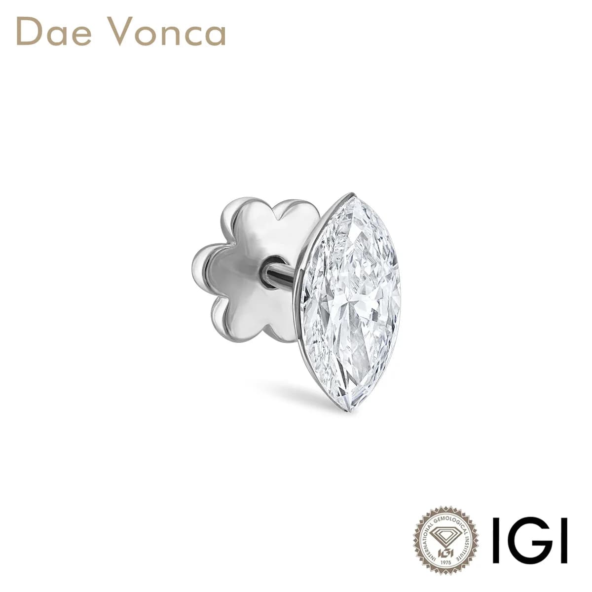 Invisible Set Single Earring 9K/14K/18K White Gold Marquise Lab Grown Diamond Earring Threaded Stud Earring Gift For Wife