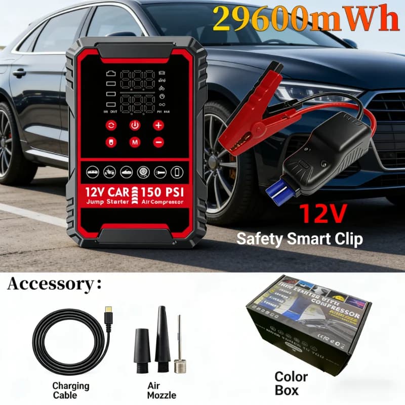 Avviatore portatile per auto Power Bank Batteria di emergenza, gonfiatore di pneumatici e caricabatterie multi-dispositivo