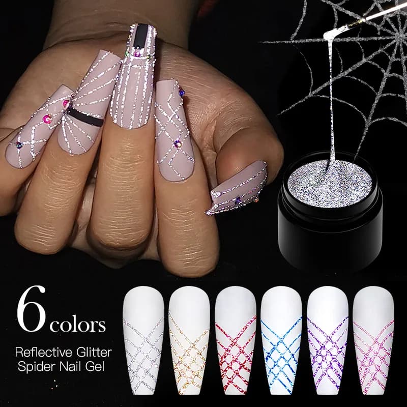 Smalto gel riflettente con glitter a forma di ragno per disegno e pittura, gel per linee sottili per nail art fai da te, liner per decorazioni a spirale, accessori per unghie