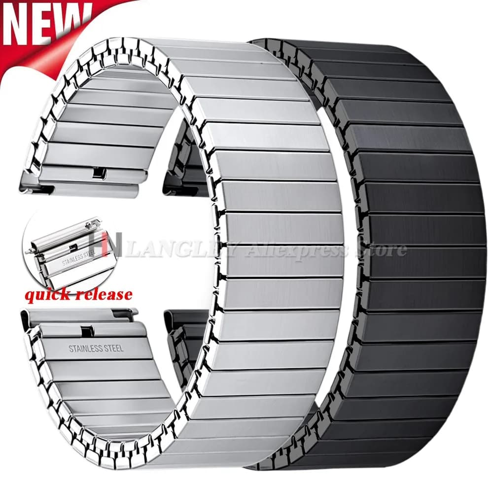 18mm 20mm 22mm Stainless Steel Elastic Watch Bands Metal Expansion Wristband Quick Release Universal Replacement for Men Women