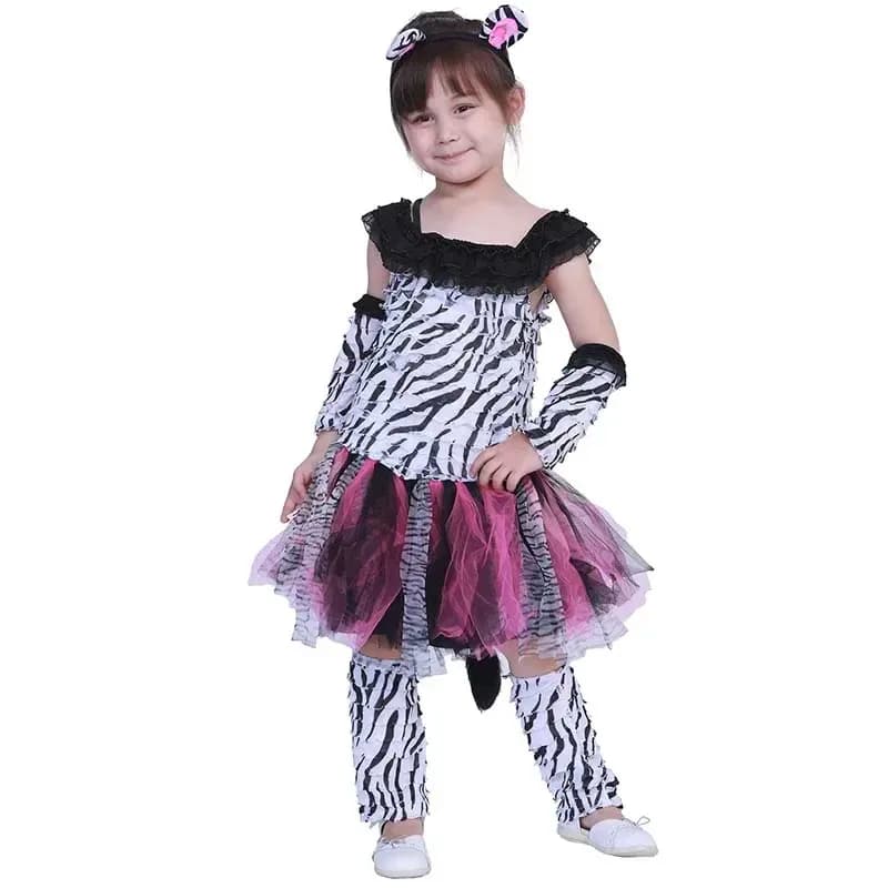 Ragazze Zebra Bambini Tigre Bambino Tigress Cosplay Costume di Halloween Purim Pink Cat Face Fancy Dress AA0185b;4.f'7;j,3'