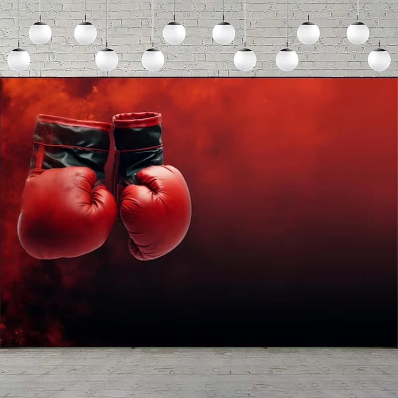 Guantoni da boxe rossi Fondale fotografico Boxer Nero scuro Parete Boxe Sport Palestra Sfondo Decorazione interna Ritratto Tiro Banner