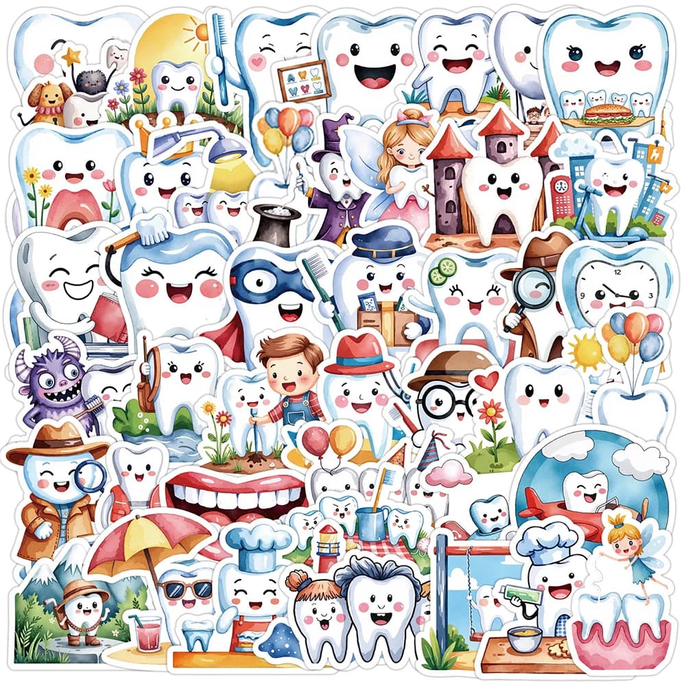 10/30/50pcs Divertente Carino Dentale Proteggere Dente Del Fumetto Adesivi per Il Capretto Impermeabile FAI DA TE Notebook Telefono di Cancelleria Kawaii adesivo giocattolo