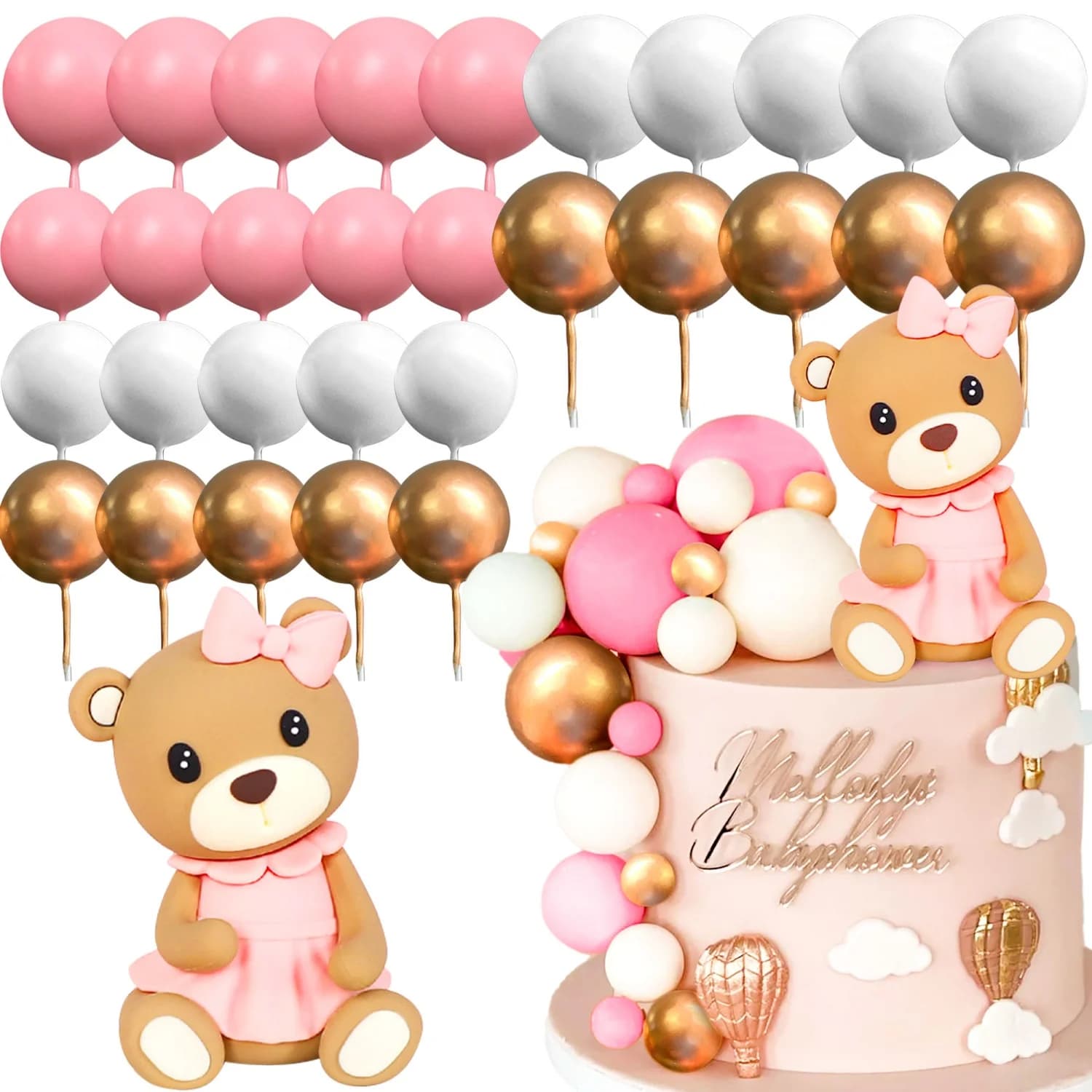 LaVenty Teddy Bear Cake Decoration Cake Decoration Baby Shower Boy Cake Decoration Girl 1 Year Blue Cake Decoration