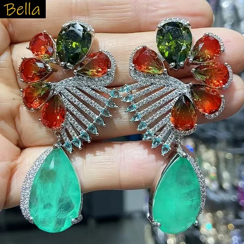 Orecchini grandi Rosso Verde Bianco Grandi orecchini pendenti con goccia d'acqua Donna Regalo per feste serali di nozze Donna