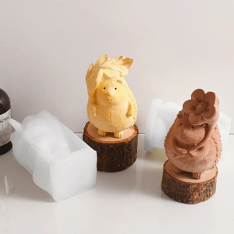 Stampo in Silicone Fai-da-te a Forma di Riccio Carino con Erba per Candele, Gesso, Resina, Decorazioni per Casa e Giardino, Strumento per la Creazione di Sapone