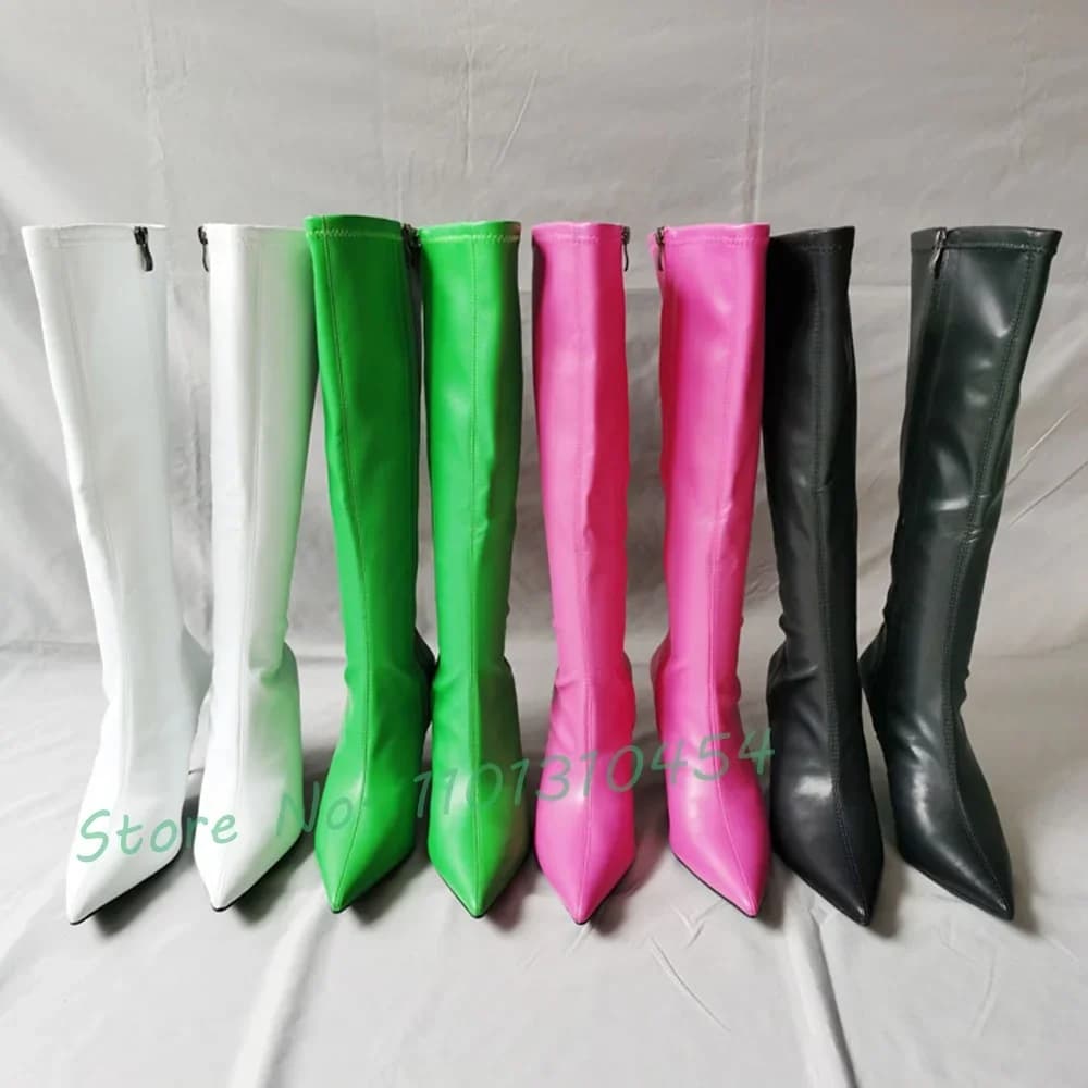 Super Pointy Knee High Boots Women New In Sexy Hot Waterproof Winter Pink Long Boots Outfit Cool High Heels Novelty Zipper Shoes