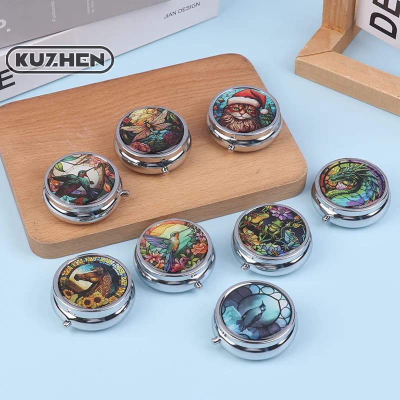 1pc Leaf Dragonfly round napkin 3 compartments Mini portable decorative pocket bag Tablet for medicines port vitamins Orga