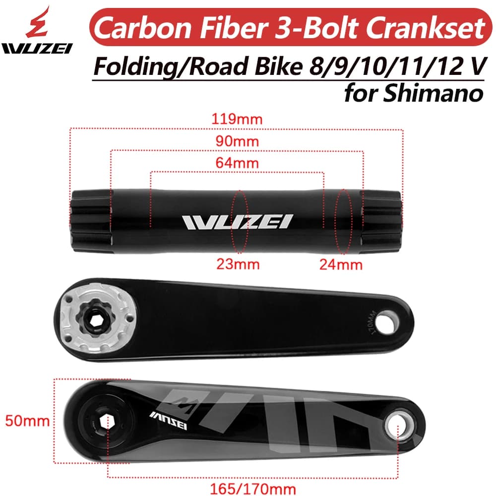 Guarnitura WUZEI in fibra di carbonio a 3 bulloni a montaggio diretto per bici pieghevole/da strada, 165MM 170MM 11/12V per asse 24mm, ultra-leggera SHIMANO