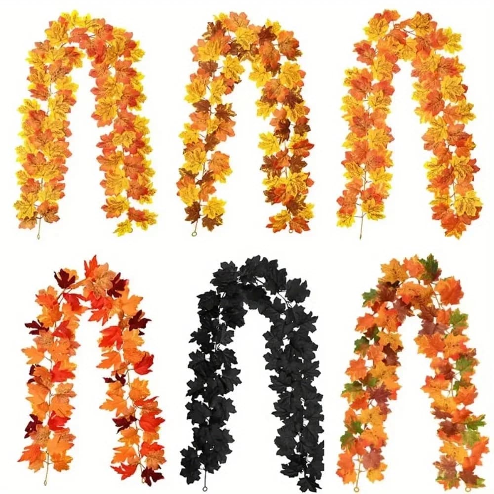 2M Artificial Fall Maple Leaf Garland Fake Plants Autumn Decor Leaves Vine for Thanksgiving Halloween Festivals Wedding Decora