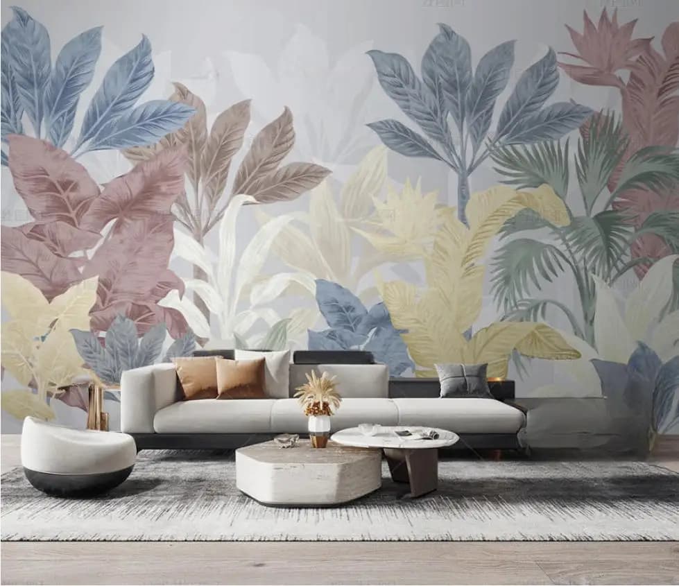 Carta da parati murale personalizzata, stile nordico, con piante tropicali della giungla, decorazione di lusso per parete dietro TV e divano, adesivi murali.