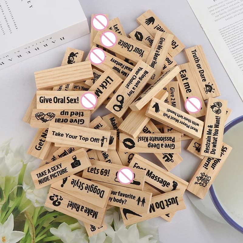 Set di 48 blocchi di costruzione in legno deluxe per coppie - Gioco della torre della data notturna Attività per feste per adulti Divertimento impertinente per San Valentino