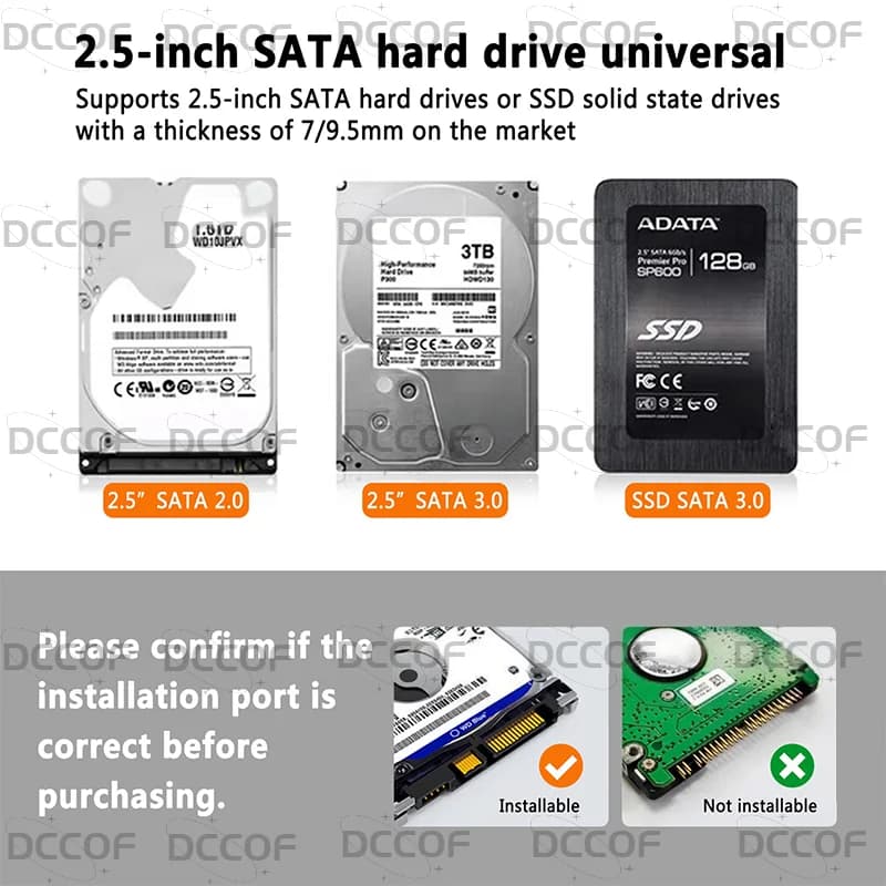 5Gbps SATA HDD SATA a USB3.0/Type-C Custodia HDD esterna da 2,5 "Custodia per disco rigido mobile Custodia per disco rigido per PC Lapop