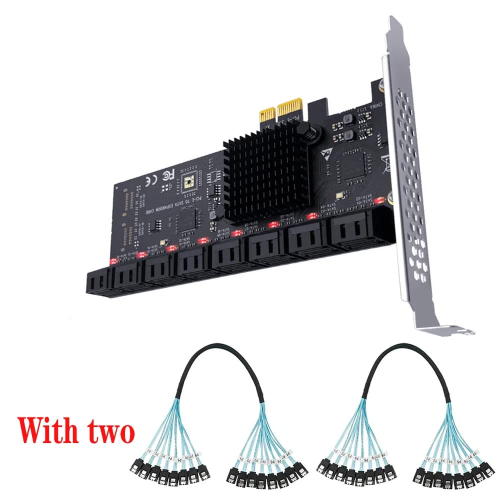 Scheda di espansione SATA PCIe X1 a 16 porte SATA3.0 SSD Scheda adattatore controller da 6 Gbps con cavi 2X da 8 a 8 (16 porte SATA)