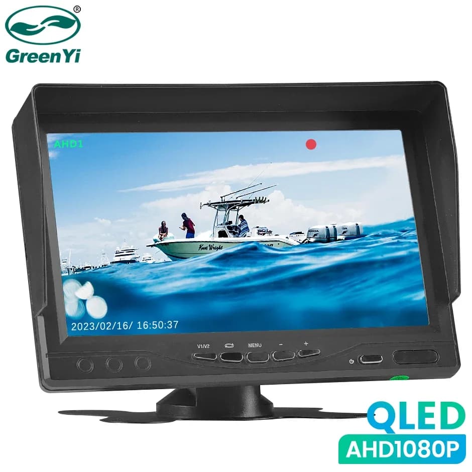 GreenYi 7 "Quantum Dot IPS QLED Display AHD DVR Truck Monitor Car Fishing Support 1080P Camera Loop Record Video Readers