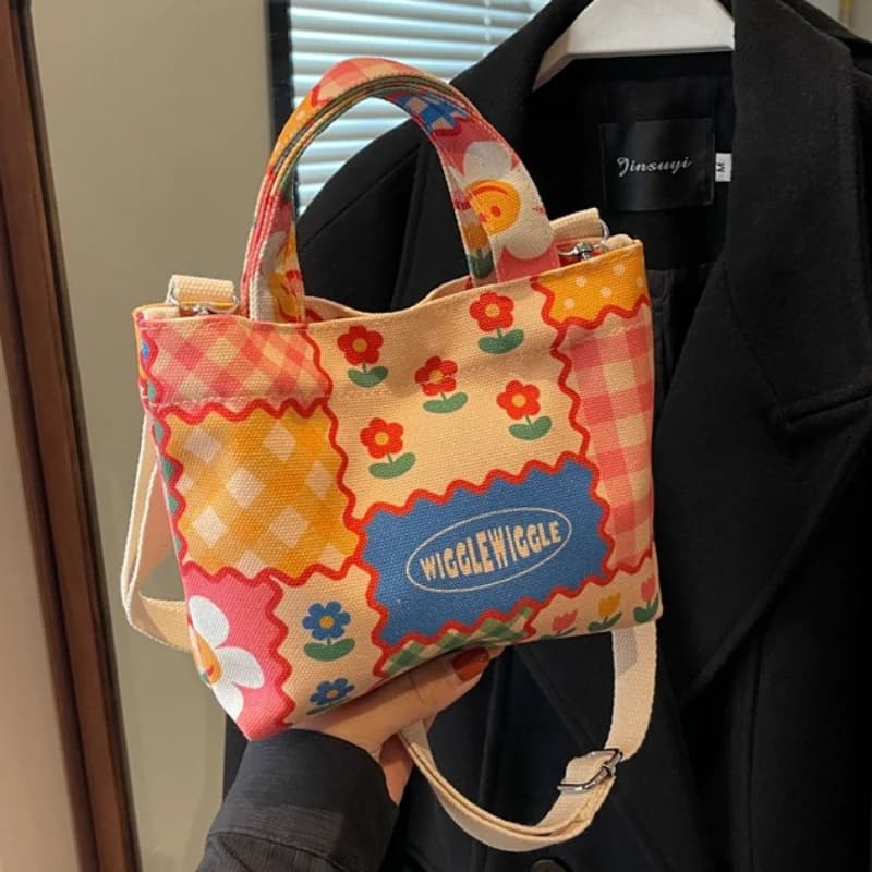 Borsa tote piccola in tela con design stampato, tessuto per telefono, rossetto, borsa Minii quotidiana, borsa a tracolla da donna con chiusura magnetica sfoderata