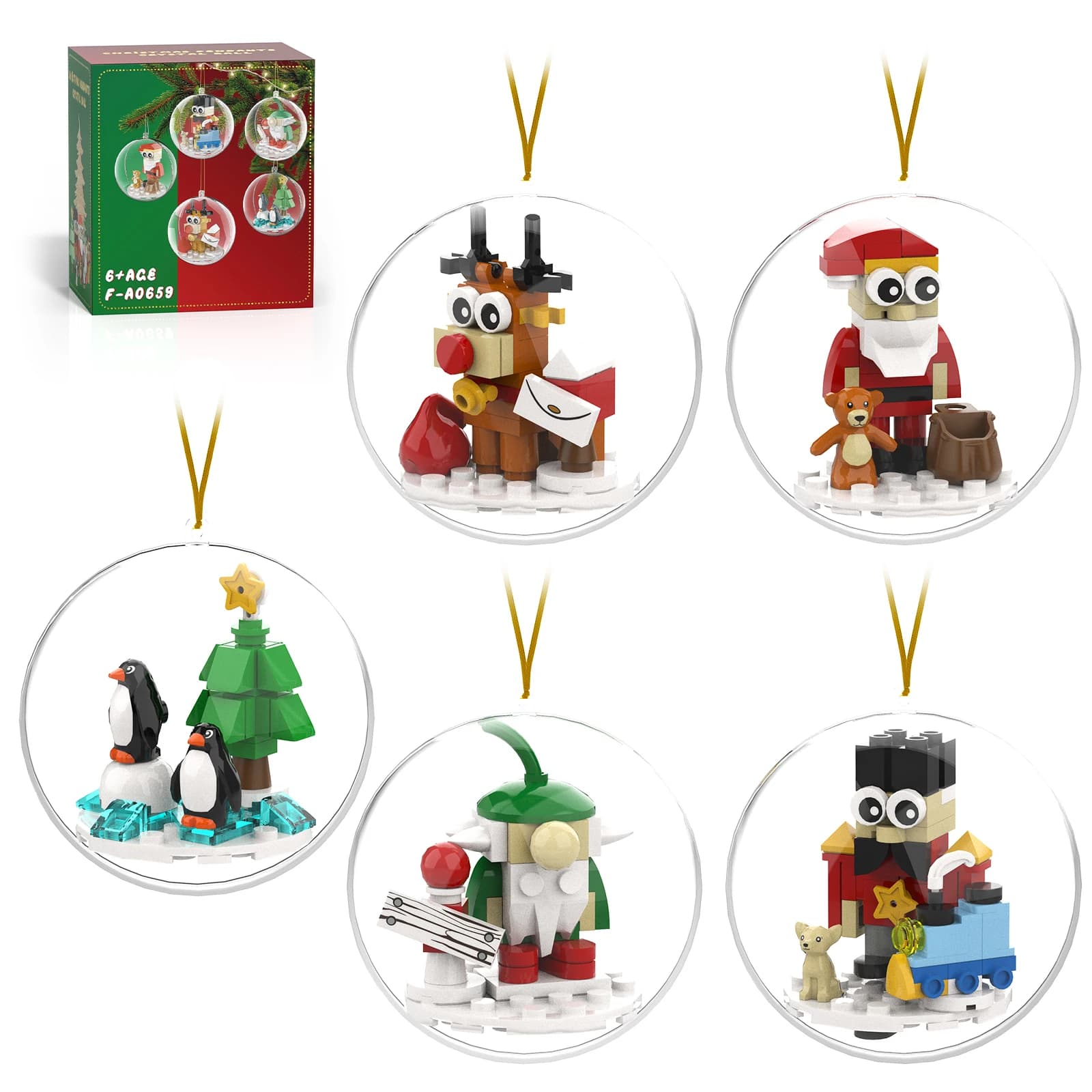 Ornamenti per l'albero di Natale Building Blocks5packs compatibili con Lego Christmas, 2024 Decorazioni natalizie Giocattoli con palline per adulti, bambini 6+