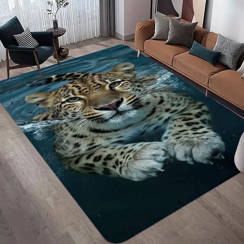 Tappeto con Motivo Leopardato, Stampa Realistica di Pantera Pardus, Arredo Casa Safari, Morbido Tappetino Antiscivolo per Soggiorno