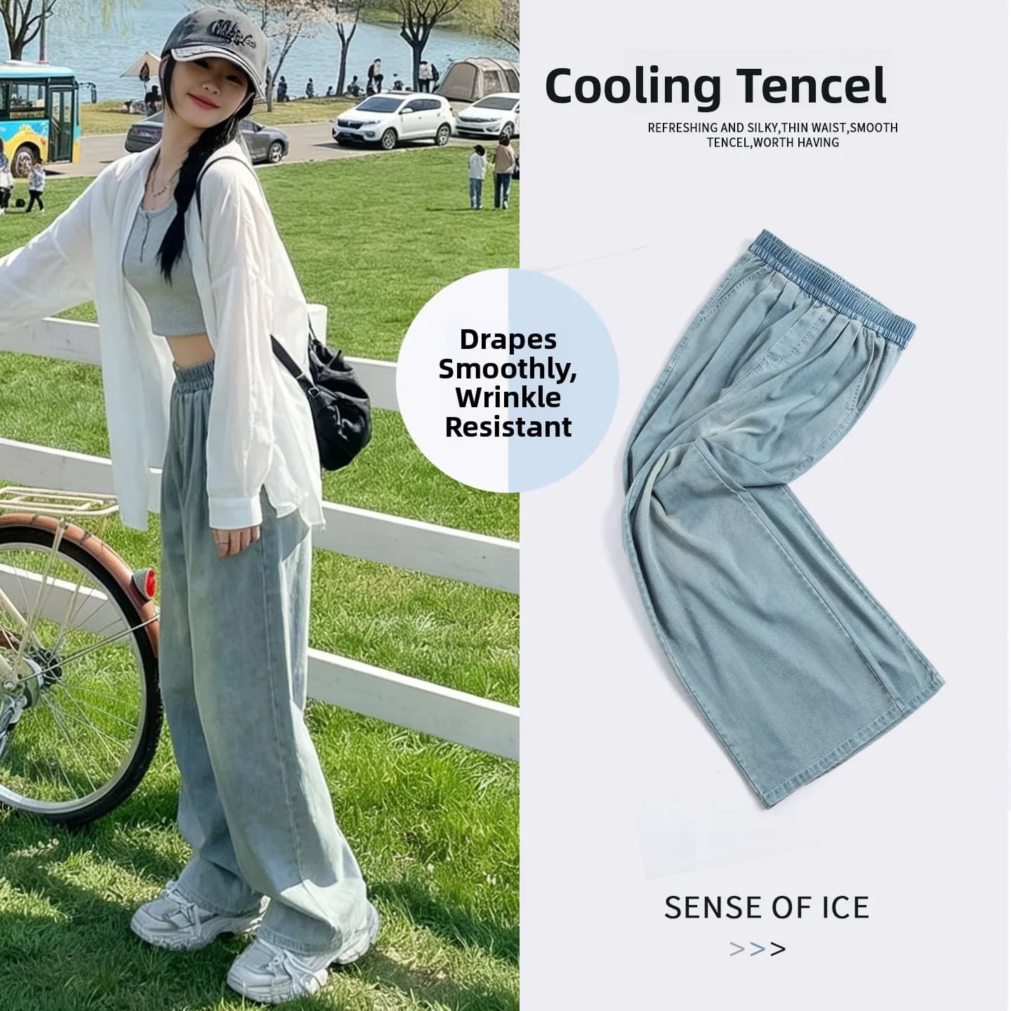 Jeans in Denim di Seta Chiaro da Donna, Nuovi Pantaloni Primaverili/Autunnali a Gamba Larga, Taglie Piccole, Vita Elastica, Casual, Slim Fit