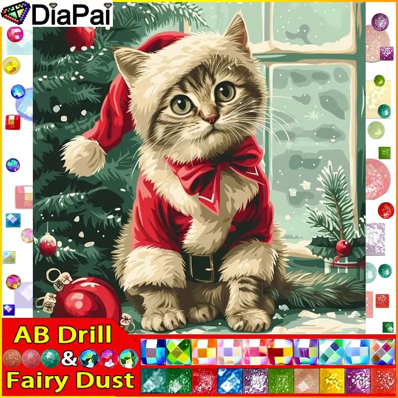 DIAPAI Fairy Dust AB ricamo diamante pieno "gatto animale albero" pittura diamante modelli punto croce strass casa incompiuta