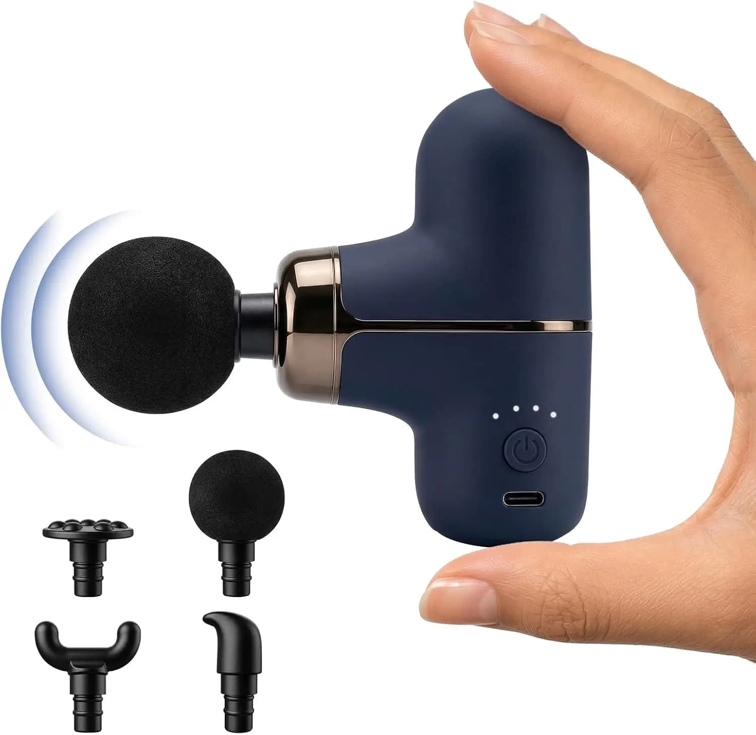 Mini Massage Gun, Deep Tissue Muscle Massager with 4 Speeds & 4 Heads, Ultra Quiet for Home, Office, Travel