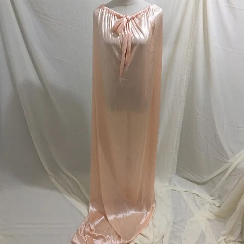 Long dress in glossy satin Pair of sleeves in ice silk Strong cuts silky heel Soft elastic Long-haired sexy abdl waddle