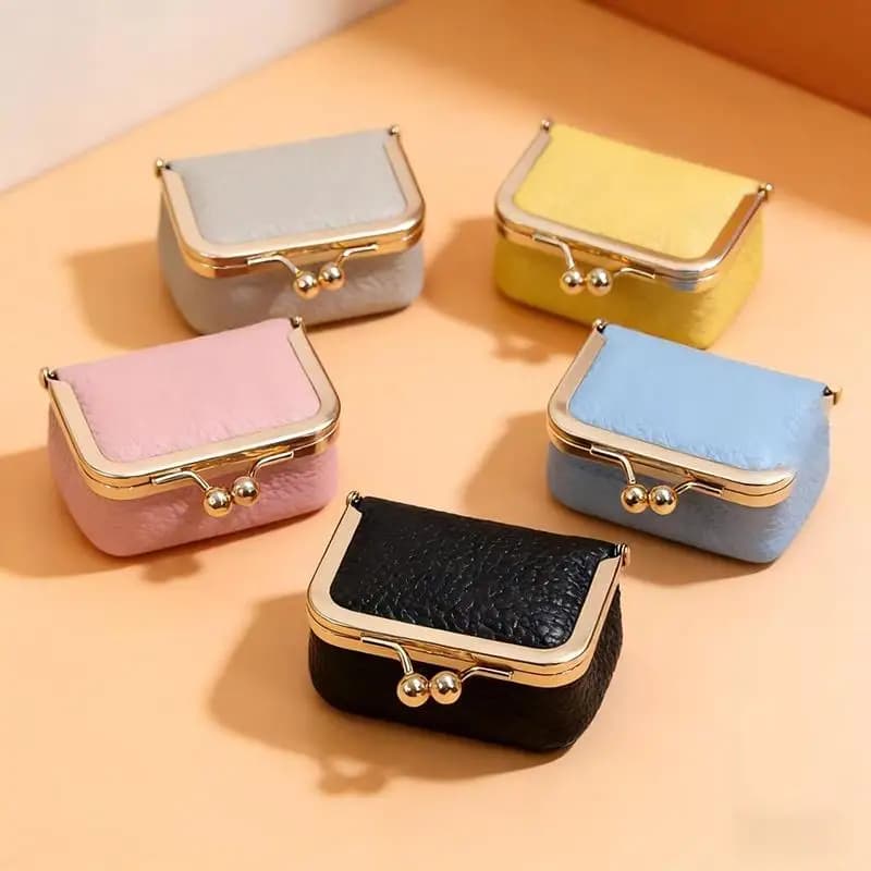 PU Leather Kiss Lock Coin Purse Solid Color Multifunctional Mini Small Item Bag Jewelry Bag Square Keys Lipsticks Earrings
