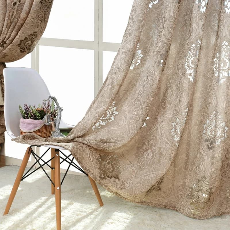 Tende in filato jacquard vintage marrone chiaro di lusso europeo grigio cavo Seersucker per soggiorno, sala da pranzo, camera da letto personalizzata