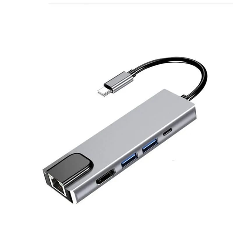 Docking station intelligente di tipo C, HUB USB C 5 in 1 con ricarica rapida PD, HDMI 4K, adattatore multiporta Gigabit Ethernet per laptop