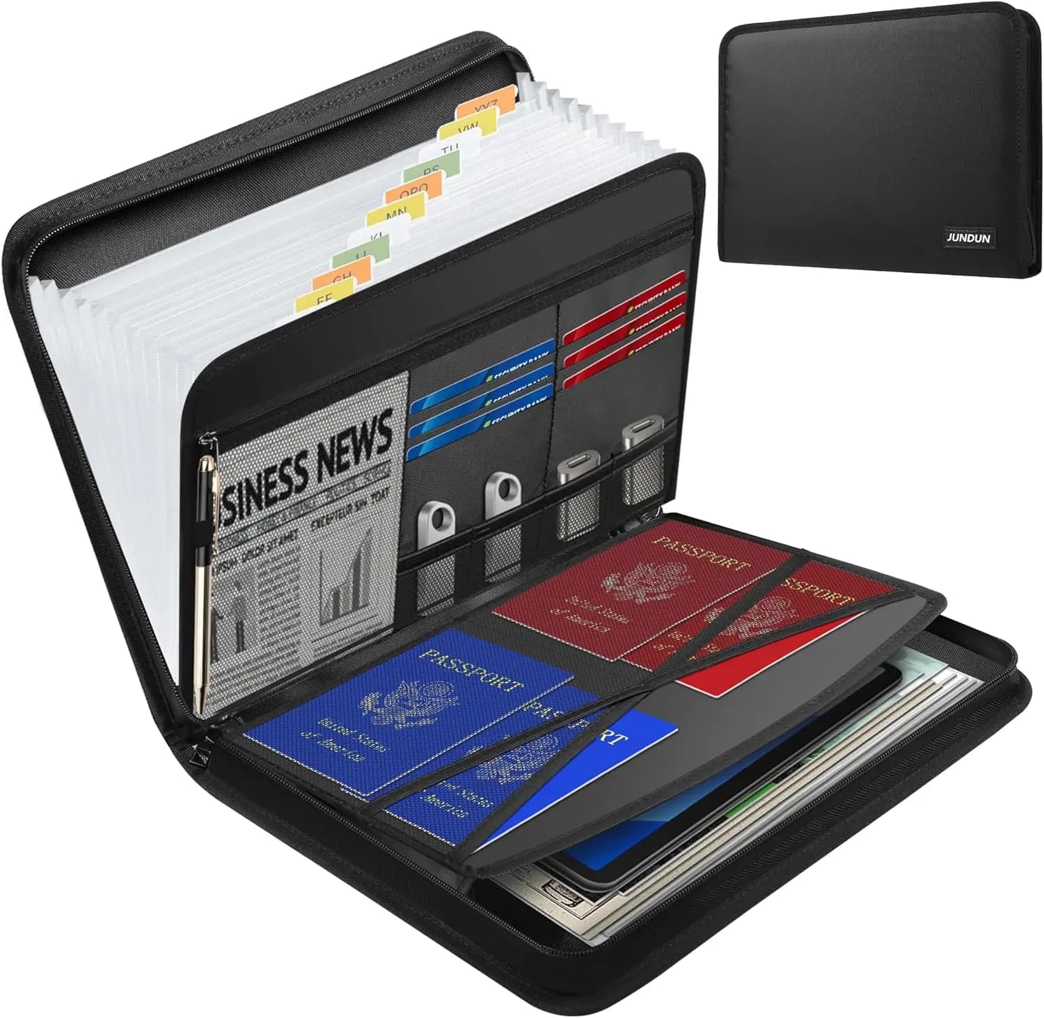 Organizzatore di documenti a fisarmonica ignifugo con cerniera ed etichette - Cartella espandibile a 13 tasche per documenti A4, ricevute