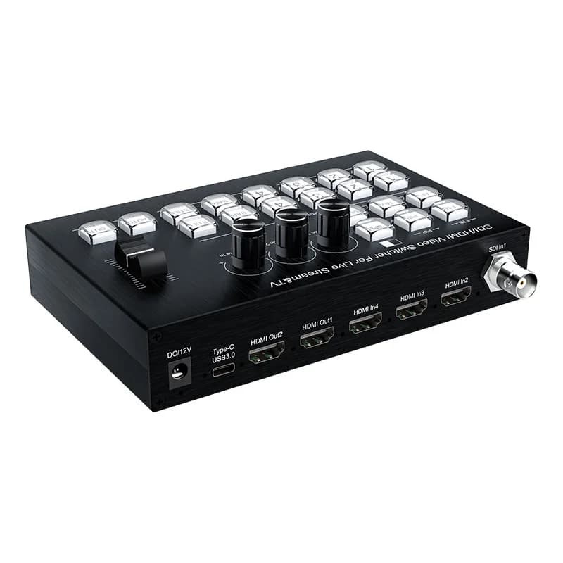 HDMI SDI Multi Camera Video Switcher Live Stream Production Transmission Station microphone line support output recording video capture