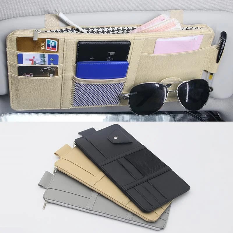 Organizer per auto barriera luminosa per auto visiera parasole Organizer Clip parasole borsa portaoggetti cerniera occhiali da sole penna Card staffa per piccoli file