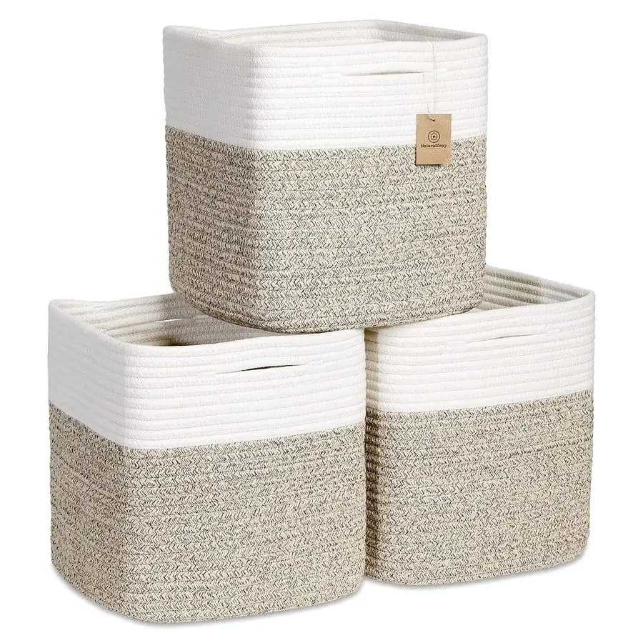 Cesti portaoggetti in corda di cotone da 11 pollici, set da 3 contenitori a cubo per organizzazione, organizer per scaffali, per aula scolastica, contenitore per giocattoli per bambini