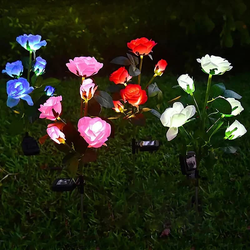 Solar Garden Lamp 5 Pink Shaped Heads for Valentine's Day Decorations, Weddings, Celebrations and Courtyards
