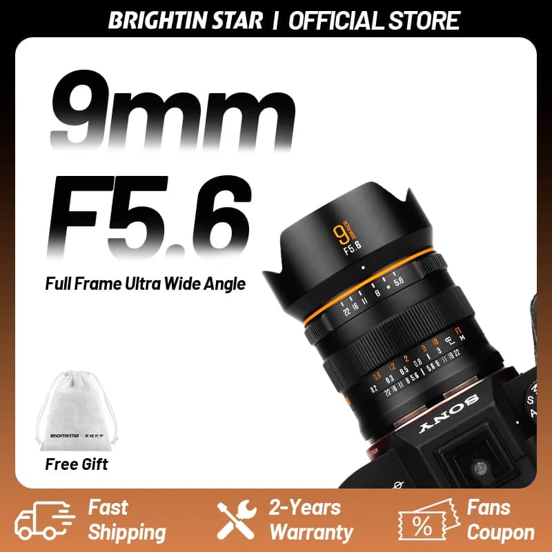 Brightin Star 9mm F5.6 Full Frame 132 ° Obiettivo Manuale Ultra Grandangolare MF per SONY E, Nikon Z, Canon EOSR, Lumix, Sigma L, A7R, R6