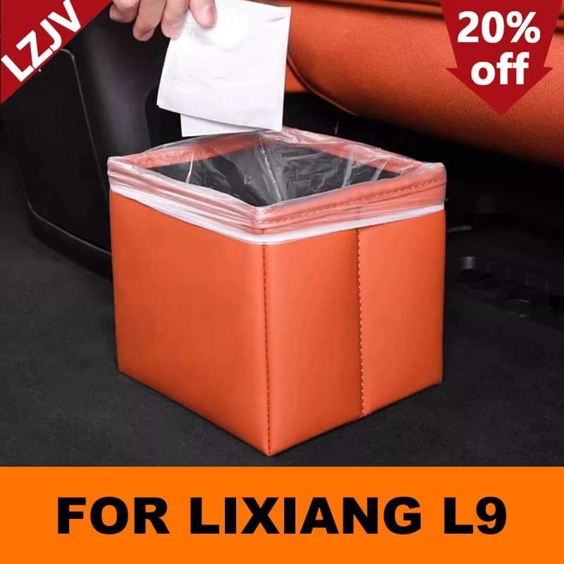 LZJV Car Trash Can Collapsible Leak-Proof Storage Box with Garbage Bag for Lixiang L9 2023 2024 Car Accessories