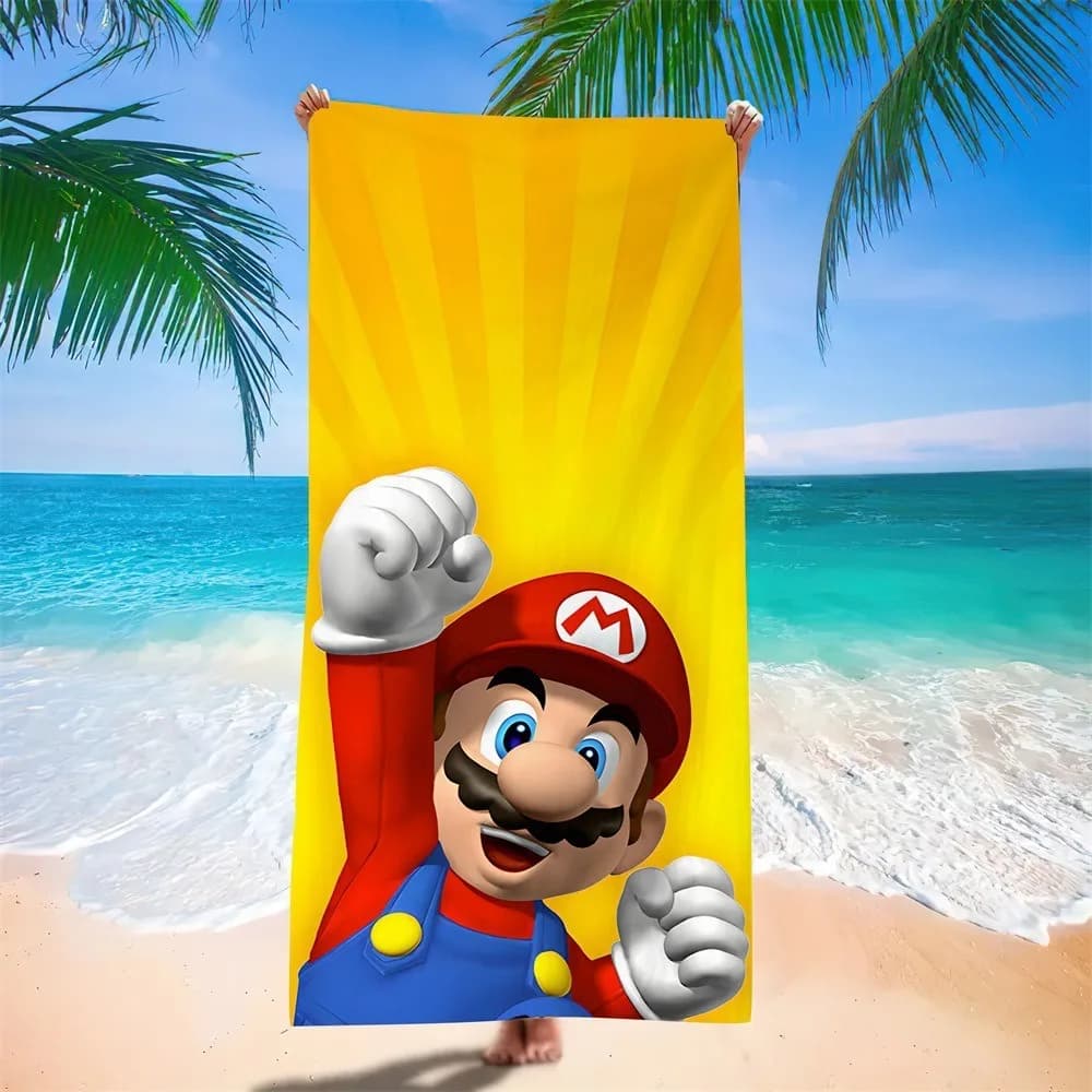 Asciugamano da spiaggia Adventure Travel con stampa 3D M-Mario Cartoon, asciugamano da nuoto leggero in microfibra morbida ad asciugatura rapida, regalo per ragazzi e ragazze