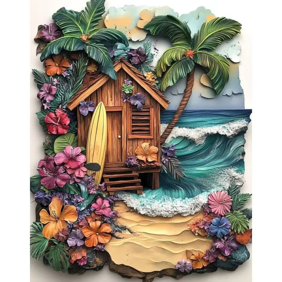 RUOPOTY Seaside Wooden House Diamond Painting Kit Home Wall Art Decor Crafts Diy Kits For Beginners Landscape Full Round Paint