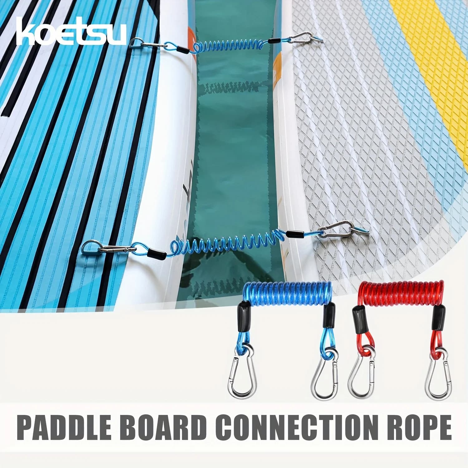 KOETSU Cinghie di collegamento per paddle board Confezione da 2 Materiale TPU Anello connettore 304 SS Clip rapida Anello a D Fix per Kayak gonfiabile per sedile SUP
