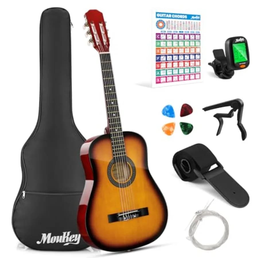 Chitarra Acustica per Principianti, Giovani e Adulti, Kit Chitarra Acustica Dreadnought con Poster delle Accordi, Borsa per il Trasporto, Accordatore, Plettri, Corde in Nylon
