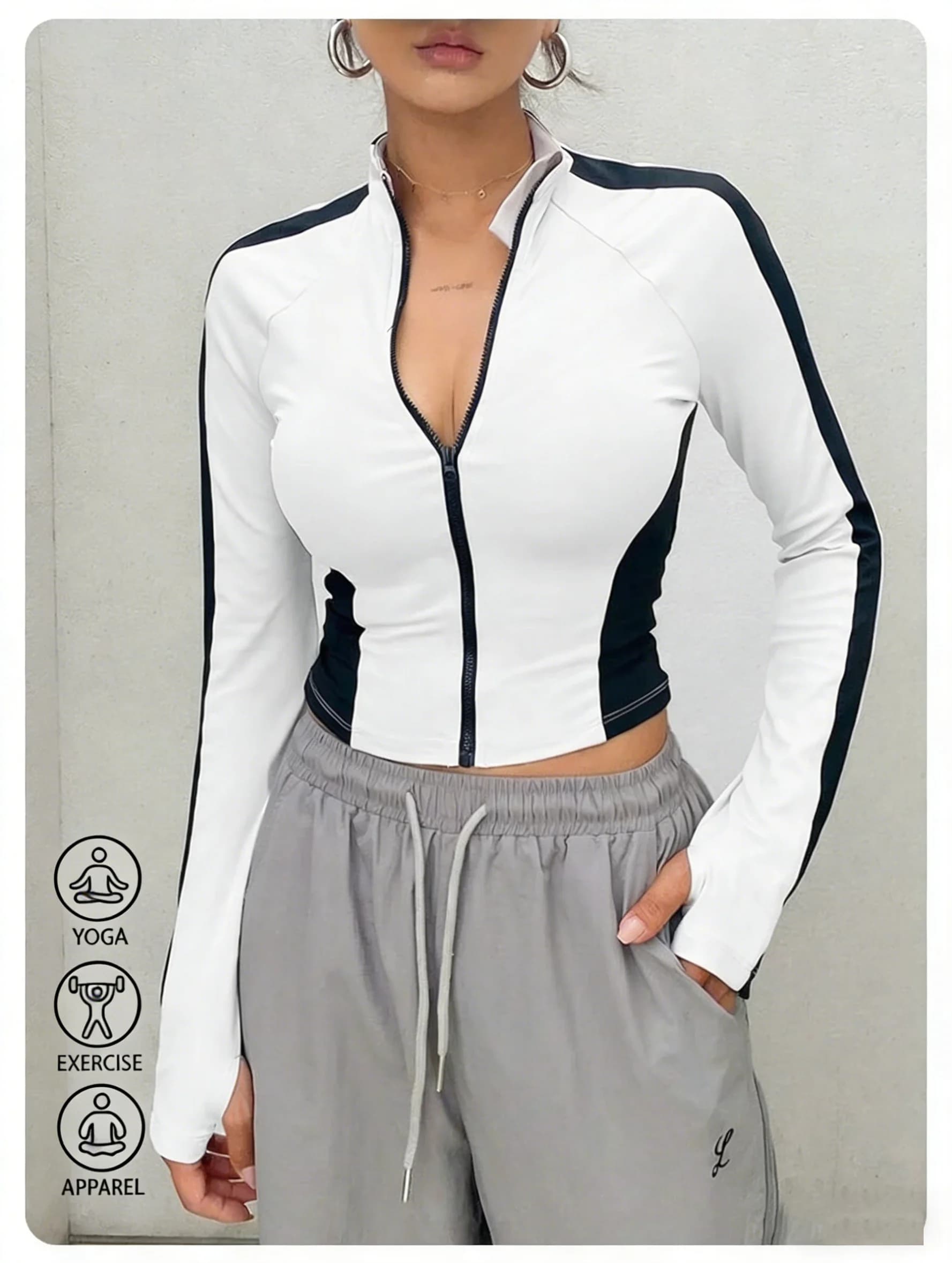 Yoga Jacket with High Collar, Women's Sportswear with Long Sleeves, Slim Fit, Fast Drying, Cardigan with Zip for Running and Fitness